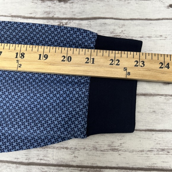 Dunhill Polo Shirt Men XL Blue Geometric Cotton Performance Long Sleeve Collared - Picture 7 of 11
